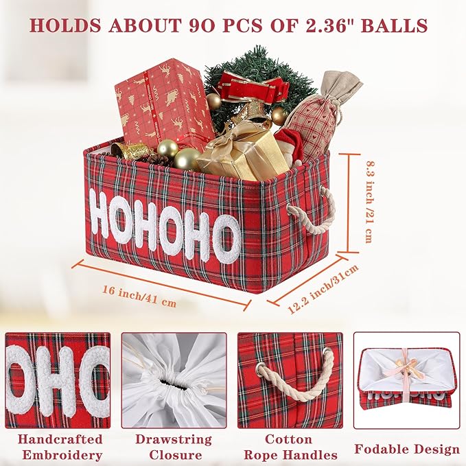 Christmas Gifts Baskets Empty Farmhouse Ornament Box Gift Storage Canvas Organizer Bin for Holiday Storage Organizing Xmas Gifts Baskets for Nursery/Living room, Kids Toy Chest, Large
