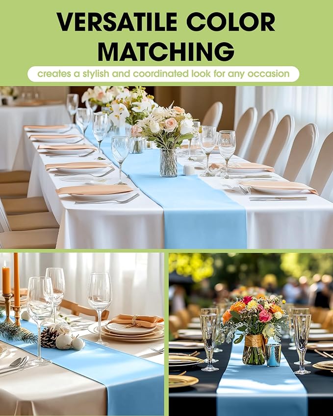 Pureegg Light Blue Plastic Table Runners - 10 Pack, 14'' x 108'', Water Resistant & Disposable Centerpiece Decorations for Table Cloth, Wedding, Birthday, Holiday, Baby Shower, Party, Home Decor