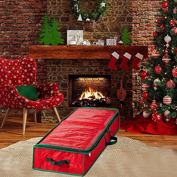 Gift Wrap Organizer, christmas storage under bed,Christmas Wrapping Paper Storage Bag Useful Pockets for Xmas Accessories, Large Capacity Storage Box,Holiday Accessories