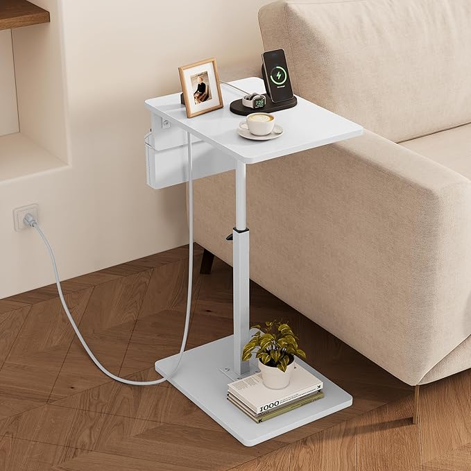 Vagusicc Sofa Armrest Tray Table for Couch - 360° Swivel Height Adjustable Side Table for Small Spaces, Snack Side Table for Bed or Chair, C Shaped End Table Snack Table for Eating Dinner Laptop