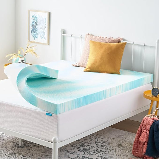 Linenspa 4 Inch Swirl Gel Memory Foam Mattress Topper, Twin XL Size – Cooling Gel Infused, Ventilation Holes – Pressure Relieving Bed Topper – CertiPUR Certified – Dorm Room Essentials