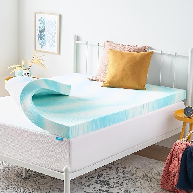 Linenspa 4 Inch Swirl Gel Memory Foam Mattress Topper, Twin Size – Cooling Gel Infused, Ventilation Holes – Pressure Relieving Bed Topper – CertiPUR Certified