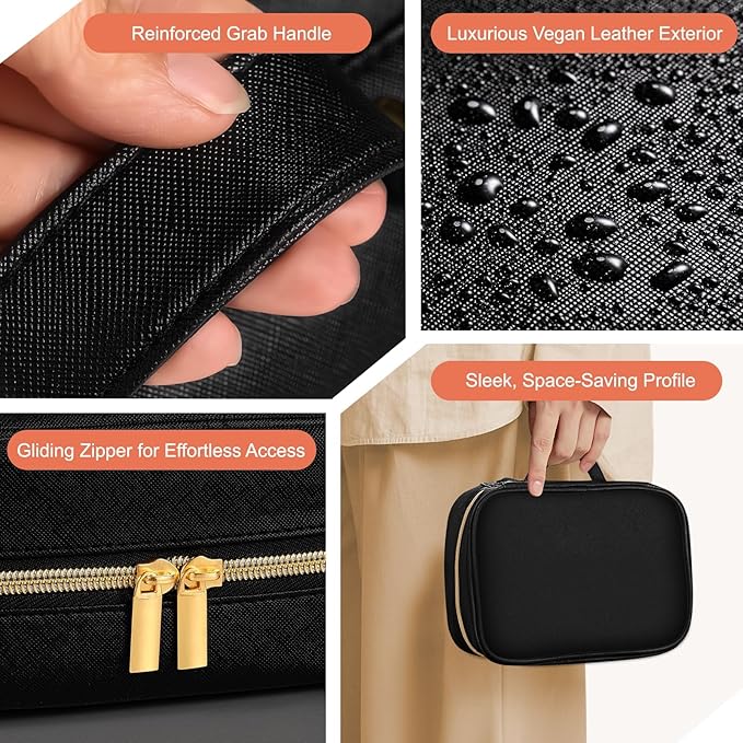 Travel Jewelry Organizer Case for Women, Jewelry Travel Case with 5 Zipper Pouches, Jewelry Organizer for Necklaces Earrings Rings Bracelets, Travel Jewelry Storage Bag (Black)