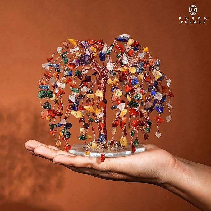 7 Chakra Tree of Life Birthday Gifts for Women, Home and Office Decor, Handmade Crystal Chakra Tree for Money, Positivity, Reiki Healing, Spiritual Good Luck Gifts for Mom & Dad