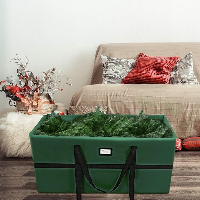ProPik Christmas Tree Storage Bag, Fits up to 9 Ft. Tall Disassembled Holiday Tree, Heavy Duty Xmas Storage Container, 24"Height X 24" Extra Wide X 60" Long with Top Side Handles and Straps (Green)