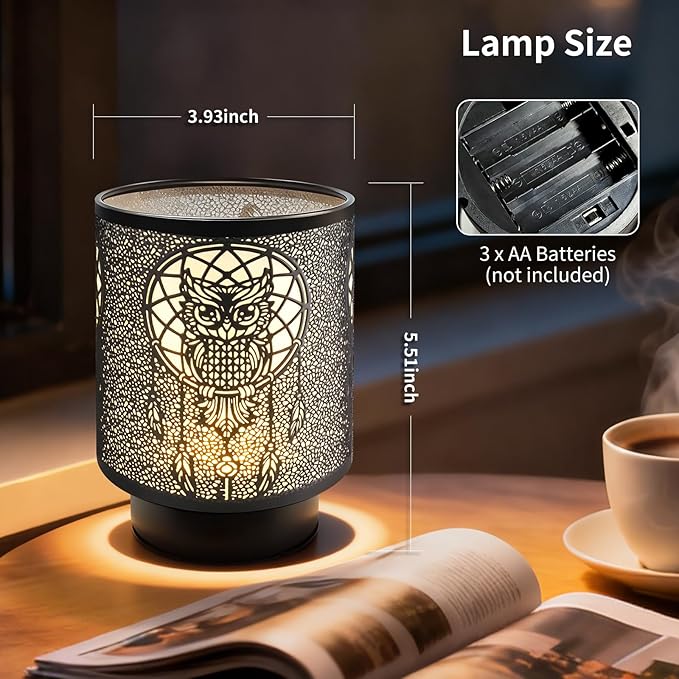 Battery Operated Table Lamp, Cordless Lamps for Home Décor, Nightlight with LED Bulb with Timer for Living Room Bedroom Tabletop Entryway Centerpiece Gift (owl)