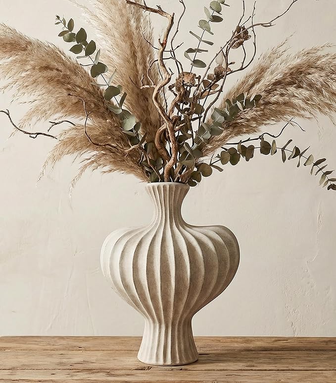 Ceramic Flower Vase Home Decor,11" Rustic Vintage Clay Beige Heart Terracotta Vases Farmhouse Table Vases Living Room Decor Pottery Pots for Home Shelf Coffee Dining Desk Fireplace