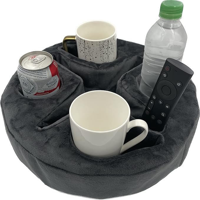 Xchouxer Couch and Bed Cup Holder Pillow, Sofa Organizer Caddy for Drinks, Remotes, Phones, Snacks (Gray)