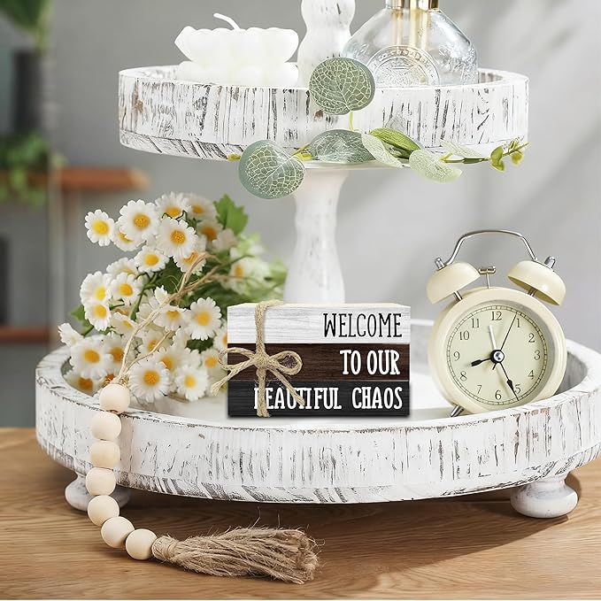 Ycyfckdr Decorative Wood Book Stack for Home, Welcome to Our Beautiful Chaos, Rustic Table and Living Room Bookshelf Farmhouse Decor (L66)