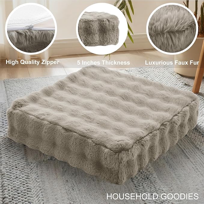 JKMAX 22 inches Floor Pillow for Adults - Large Meditation Cushion with Thick Foam & Soft Tufted Cover - Premium Outdoor Square Floor Cushion Seat - Yoga Pillows for Sitting On Floor - Light Taupe
