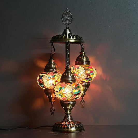 Asylove Turkish Lamp, 3 Globe Turkish Mosaic Table Lamp, Living Room and Office Decoration Lighting 5 inc Globe Total Dimesions 12 x 12 x 24 inch (Colorfull)