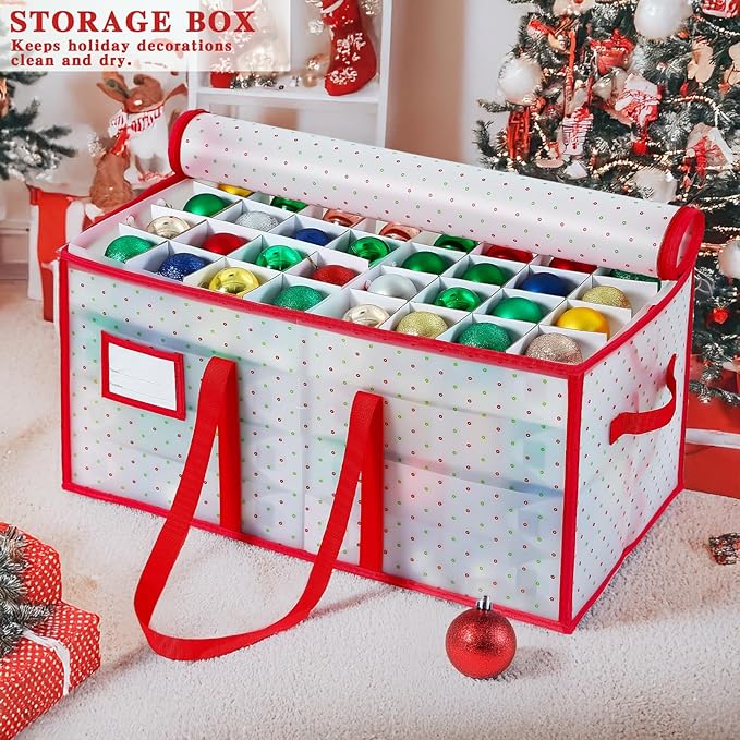 Portable Waterproof Christmas Decoration Ball Storage Box - Stores 128 Ornaments, 3-inch Balls, 8 Independent Layered Trays, Foldable for Easy Access