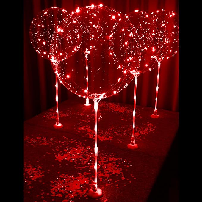 Lightsfever Red 6pc LED Light up Balloon with sticks, stands and batterys, for tabletop no helium required DIY Kit (red)