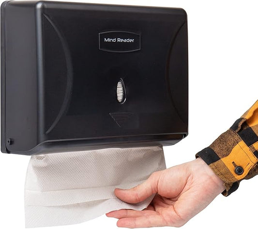 Mind Reader Paper Towel Dispenser, Tri-Fold Towel Holder, Restroom, Wall Mount, Bathroom, Black