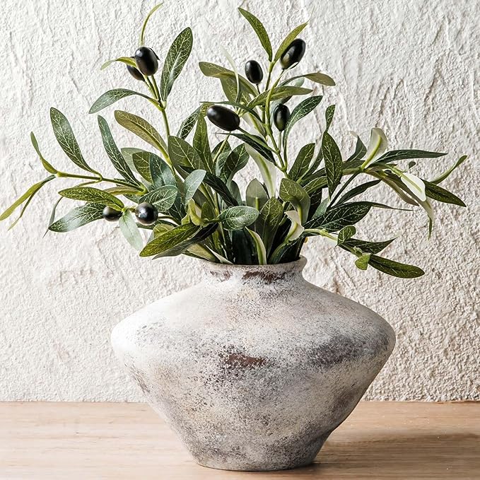 Ceramic Rustic Vase Black, YBX Small Ceramic Vase 5.6 Inches, Retro Distressed Textured Pottery Flower Vase, Decorative Farmhouse Vases for Home Decor, Centerpieces, Hallway, Shelf Decorations, Black