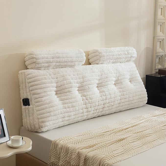 HIGOGOGO Triangular Headboard Wedge Pillow with 2 Cylindrical Pillows and Memory Foam Filling, Daybed Pillows for Sitting up, Reading or Working with Removable Cover,Queen 59.1"x19.7"