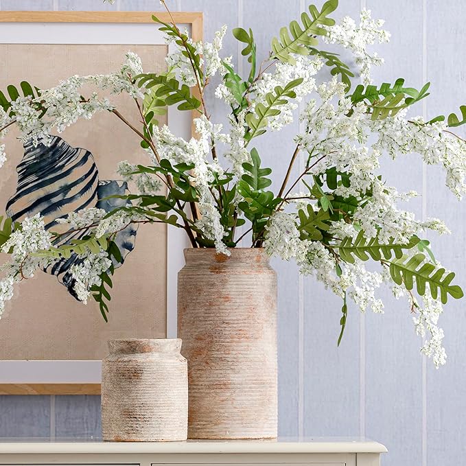 Dobbyby Ceramic Flower Vase 12 inch Farmhouse Rustic Vase for Home Decor Handcrafted Pottery Tall Terracotta Vases for Dining Table Decor Fireplace Living Room Bathroom Wedding Centerpiece (L-Terra)
