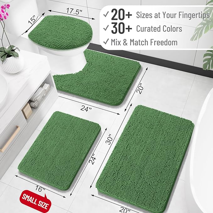 OLANLY Large Bathroom Rugs 47x32, Extra Soft Absorbent Chenille Bath Rugs, Rubber Backing Quick Dry, Machine Washable Bath Mats for Bathroom Floor, Tub and Shower, Home Decor Accessories, Olive Green