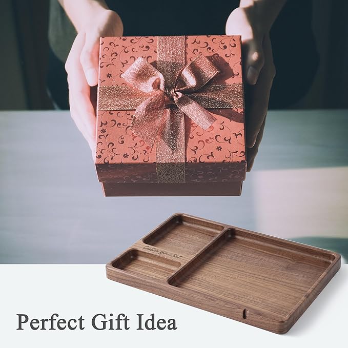 Personalized Walnut Valet Tray – Custom Engraved Wooden Nightstand Organizer, Personalized Gift for Dad Mom Men Women Husband Wife Lover Friend