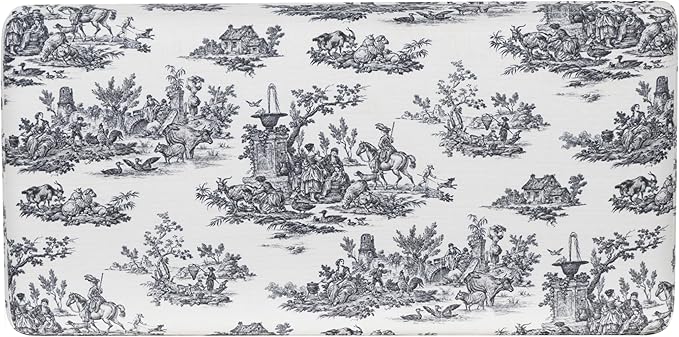 Linon Stephanie Black and White Toile Fully Upholstered Bench with Hidden Interior Storage