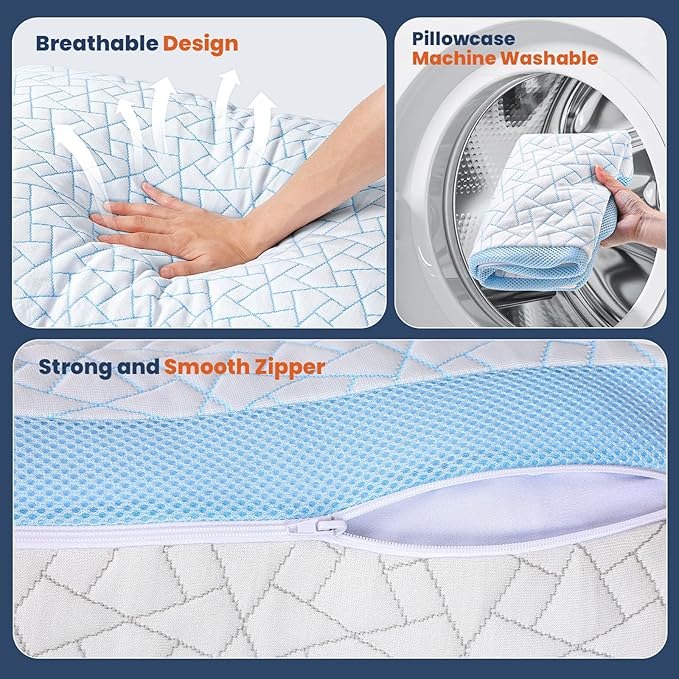 A-Pce Adjustable Pillow, King Size Set of 2 Bed Pillows for Sleeping, Luxury Shredded Memory Foam Pillows, Cooling Pillow for Side, Back, Stomach Sleepers, Firm Pillow for Hot Sleepers Neck Support