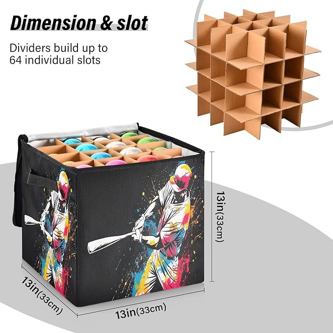 Kigai Baseballer Christmas Ornament Storage Box with Zipper & Adjustable Dividers Holiday Ornament Organizer Xmas Storage Container, 64 Balls