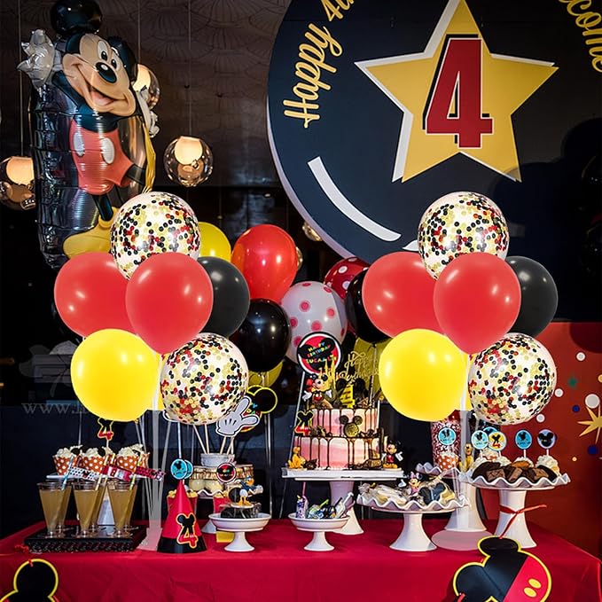 ZJDHPTY Red Yellow and Black Balloon Stand Centerpiece Table Decorations for Mouse Birthday Movie Night Party Decorations(Red yellow black set4)