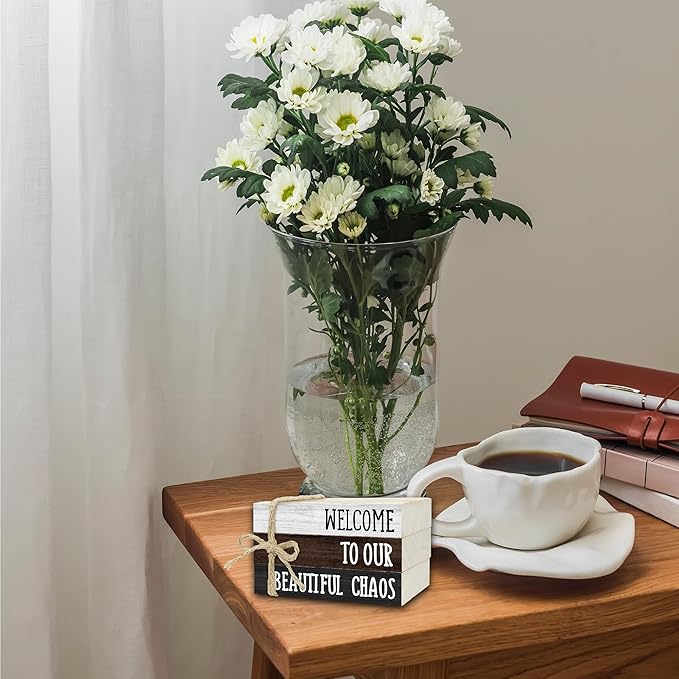 Ycyfckdr Decorative Wood Book Stack for Home, Welcome to Our Beautiful Chaos, Rustic Table and Living Room Bookshelf Farmhouse Decor (L66)