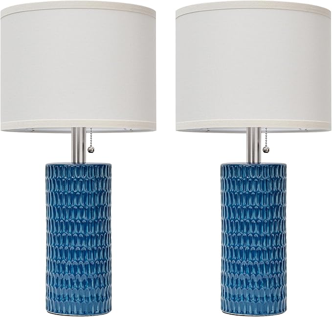 Reaketon Table Lamps for Living Room Set of 2, Ceramic Table Lamps for Bedroom, 20" Modern Lamps for Night Stands, Blue