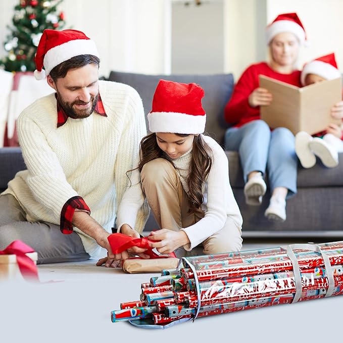 ProPik Christmas Gift Wrap Organizer Clear, Fits 24 Rolls of 40 Inch Long, Heavy Duty PVC Wrapping Paper Storage Bag with Handles and Zippered Top, Tote Clear Tube Container (White Trimming)