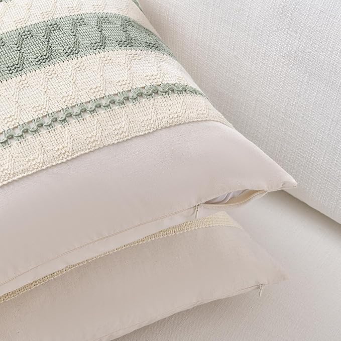 Fancy Homi Set of 1 Sage Green Boho Decorative Throw Pillow Covers 16x16 Inch for Living Room Bedroom Couch Bed Indoors, Rustic Retro Cushion Case 40x40 cm, Bohemian Room Home Decor