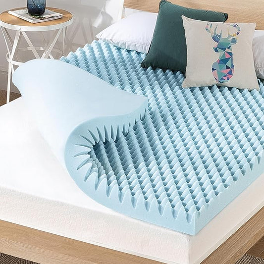Best Price Mattress 4 Inch Egg Crate Memory Foam Mattress Topper with Cooling Gel Infusion, CertiPUR-US Certified, Dorm Essentials, Short Queen, Light Blue