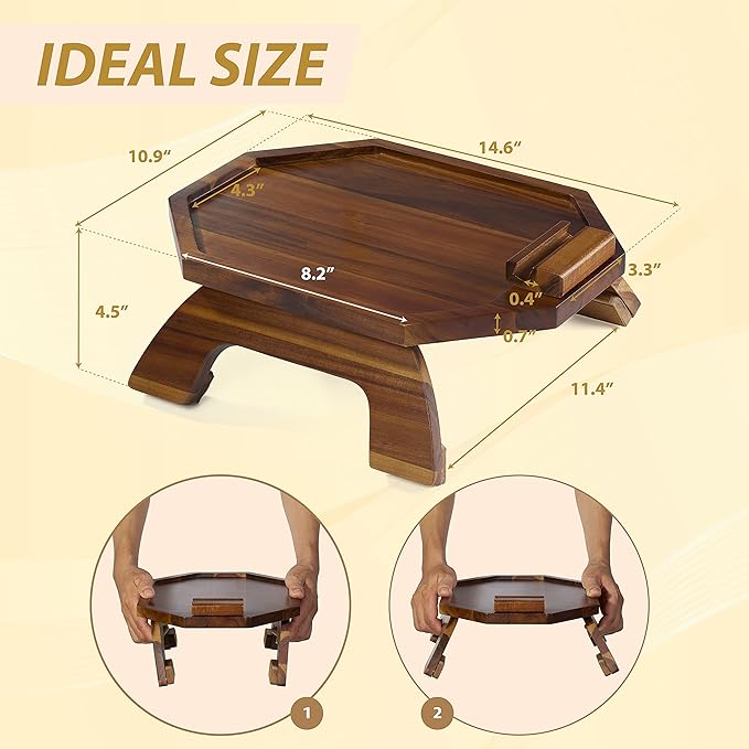 BLUEWEST Sofa Armrest Tray, Acacia Wood Couch Arm Clip on Tray Table with 360° Rotating Phone Holder –Fits Most Couch Arm Sizes–Non-Slip, Space-Saving Arm Table for TV Dinners, Remote, Drinks & Snacks