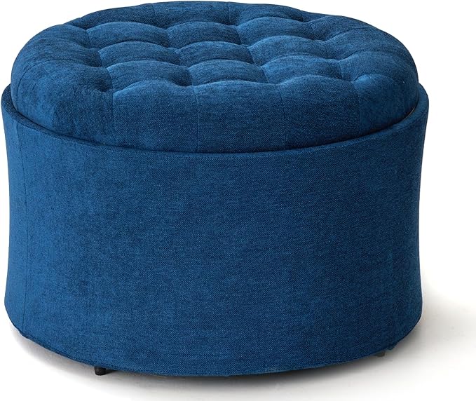 ONBRILL 25" Round Ottoman Coffee Table, Storage Ottoman with Lift-Off Lid, Multifunctional Foot Rest & Hidden Storage, Sturdy Steel Frame for Bedroom, Living Room, Corners, Apartment
