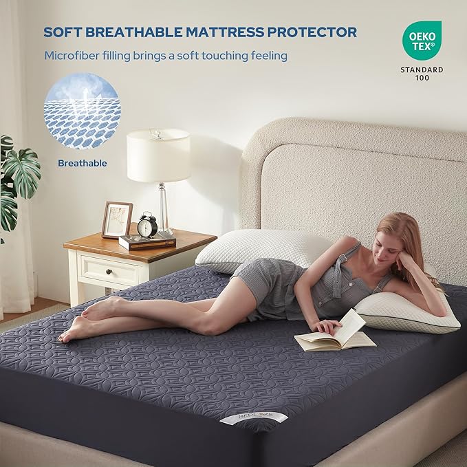 BEDLORE Waterproof Mattress Protector, Full Size Mattress Pad with Deep Pocket 6"-15" Depth, Soft Dirt-Proof Double Bed Mattress Cover for Bedroom, College Dorm, Hotel (Navy Blue)