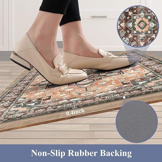HEBE Anti Fatigue Kitchen Rugs Sets of 2, Non Slip Kitchen Mats for Floor, Waterproof Cushioned Comfort Standing Carpet for Kitchen Sink, Home Office, Laundry Room
