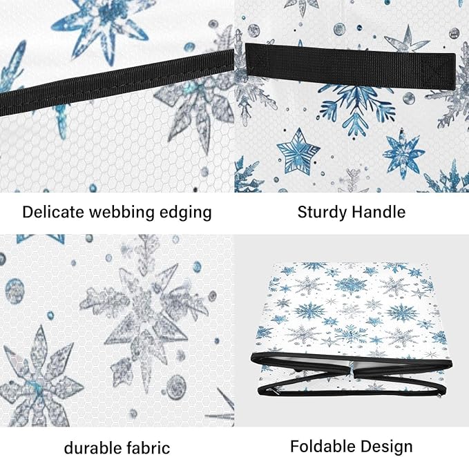 Blue Silver Snowflake Christmas Ornament Storage Basket Box Winter Xmas Holiday Storage Container Cube with Adjustable Dividers for 64 Holiday Ornaments or Decorations Keeps Clean and Dry