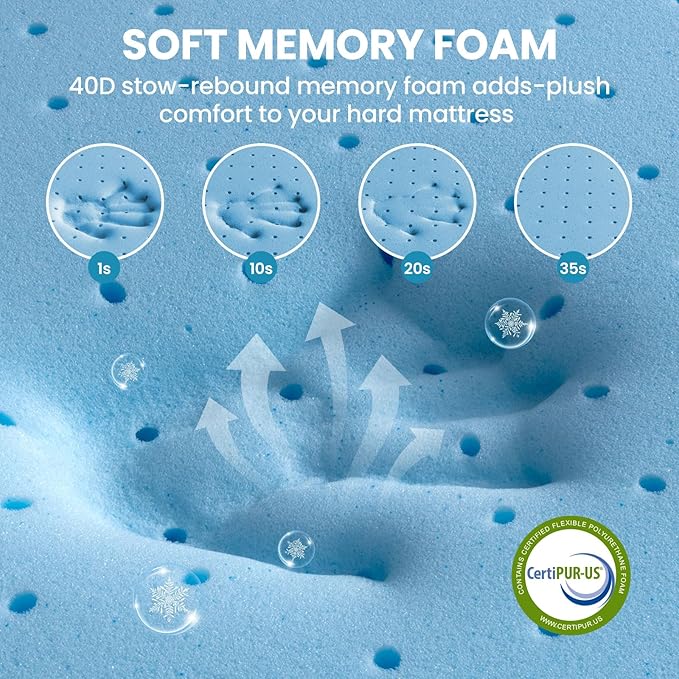 BedStory Cooling Mattress Topper Twin Size, 3 Inch Gel Infused Memory Foam Topper with Cool-to-Touch Removable Cover, Pressure Relief & Deep Refresh Sleep, CertiPUR-US Certified