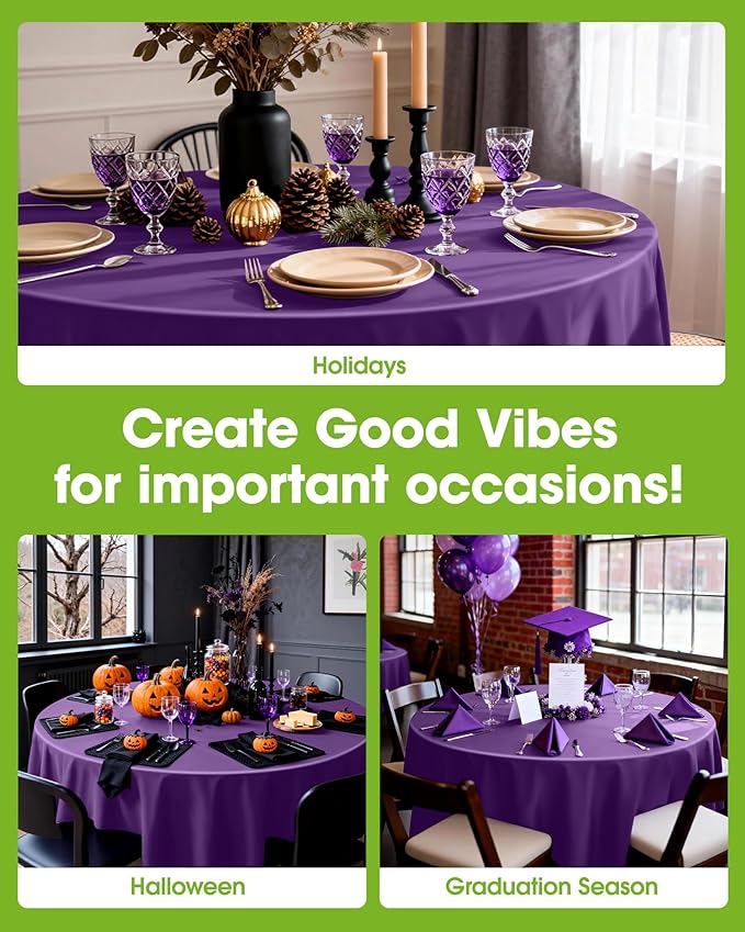 Pureegg Plastic Table Cloth Disposable 10 Pack, 84'' Round Table Cloths, Halloween Party Decorations, Summerween Decor, Halloween Tablecloths, Round, Plastic Cover, Leakproof & Sturdy, Purple