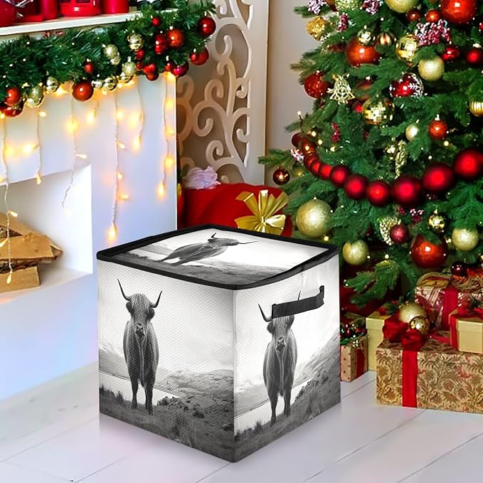 Kigai Highland Cow Christmas Ornament Storage Box with Zipper & Adjustable Dividers Holiday Ornament Organizer Xmas Storage Container, 64 Balls