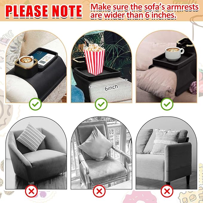 1 Pc Couch Cup Holder Tray Silicone Anti-Spill Anti Slip Sofa Armrest Drink Holder Weighted Couch Caddy Recliner Arm Table for Remote Controls, Phones, Cups and Snacks (Black)