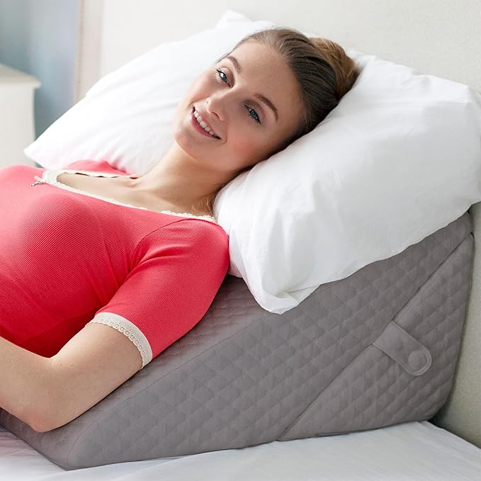 Wedge Pillow for Sleep Apnea, 12 Inch Adjustable Height Bed Wedge Pillow for Headboard, Gerd, Acid Reflux Relief, Snoring, and Post Surgery Recovery. Bed Pillow for Sitting Up in Bed