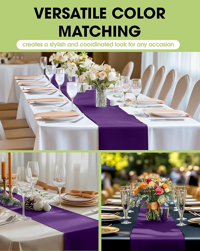 Pureegg Purple Plastic Table Runners - 10 Pack, 14'' x 108'', Water Resistant & Disposable Centerpiece Decorations for Table Cloth, Wedding, Birthday, Holiday, Baby Shower, Party, Home Decor