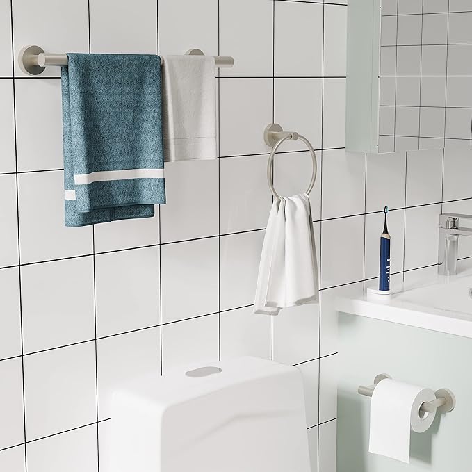 RARXTR 3pc Bathroom Hardware Set with Brushed Toilet Paper Holder & Towel Ring & Towel Bar SUS304 Stainless Steel Toilet Paper Roll Holder Wall Mount & Bathroom Towel Holder & Towel Rack Set