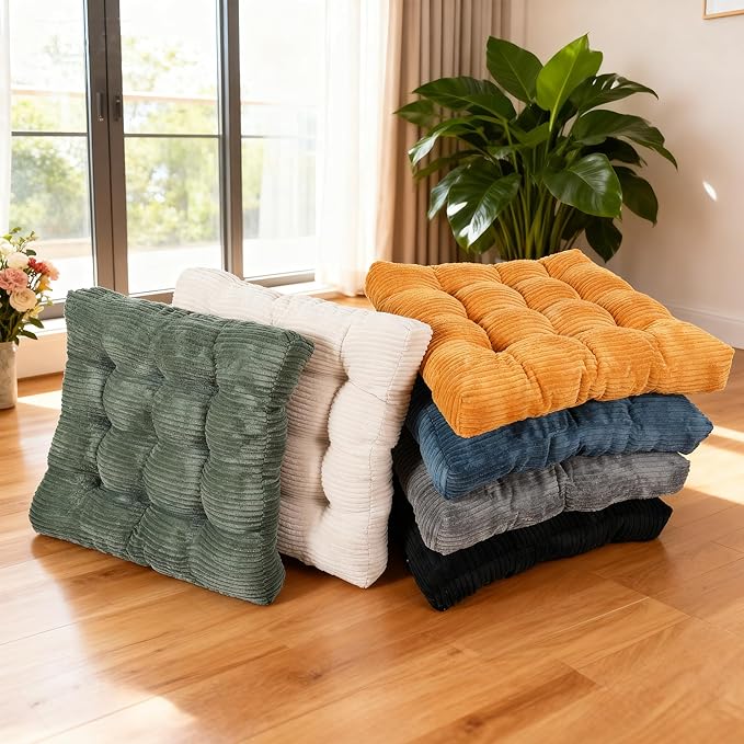 Meditation Floor Pillow Set of 2,Memory Foam Meditation Floor Cushions for Adults Sitting, Large Square Thickened Seat Cushion for Yoga, Tatami Living Room (2, Beige)