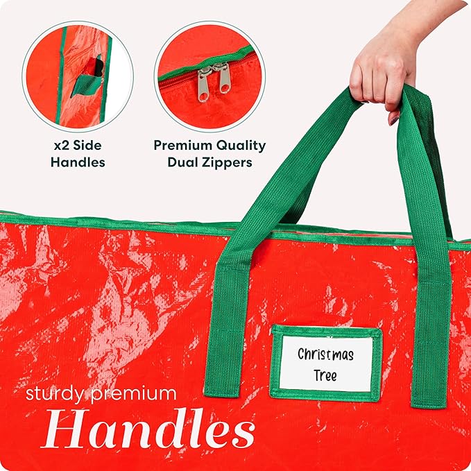 Handy Laundry Christmas Tree Storage Bag for 9 Foot Artificial Tree – Heavy Duty Waterproof Tarp, Reinforced Handles, Double Zipper, Protects from Dust & Moisture, Spacious Holiday Décor Storage, Red