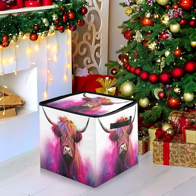Kigai Highland Cow Christmas Ornament Storage Box with Zipper & Adjustable Dividers Holiday Ornament Organizer Xmas Storage Container, 64 Balls