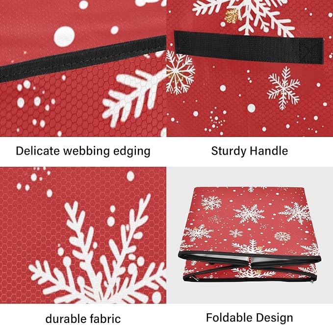 Red Snowflake Christmas Ornament Storage Basket Box Winter Snowman Holiday Storage Container Cube with Adjustable Dividers for 64 Holiday Ornaments or Decorations Keeps Clean and Dry for Next Season