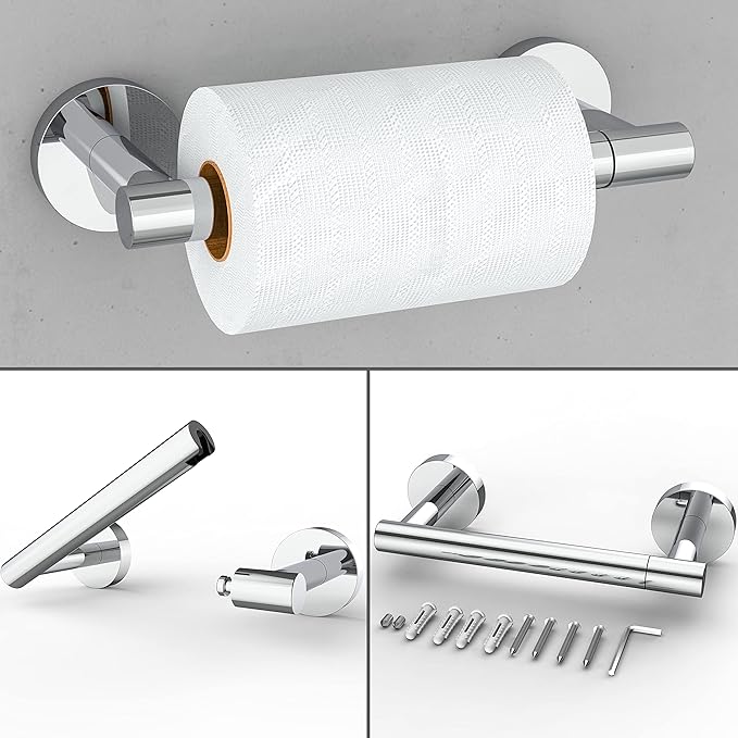 RARXTR Polished Finish Toilet Paper Holder & Towel Ring SUS304 Stainless Steel 2pc Bathroom Hardware Set with Double Post Pivoting Toilet Paper Roll Holder Wall Mount & Bathroom Towel Holder Set
