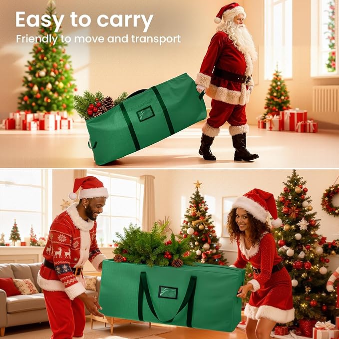Christmas Tree Storage Bag 9 Ft, Tree Bags for Storage 9 Foot Christmas Tree Bag Storage Box - Strong, Extra Large, Waterproof, Reinforced Handles, Dual Zippers, Wide Opening Green Xmas Tree bag